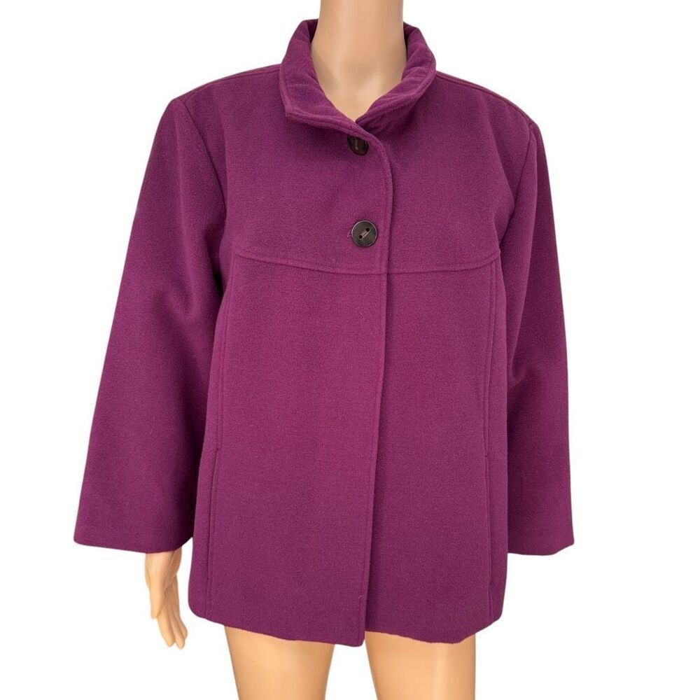 Chico's Women's Orchid Plum Purple Smooth Plush Swing Pea Coat size 3/XL
